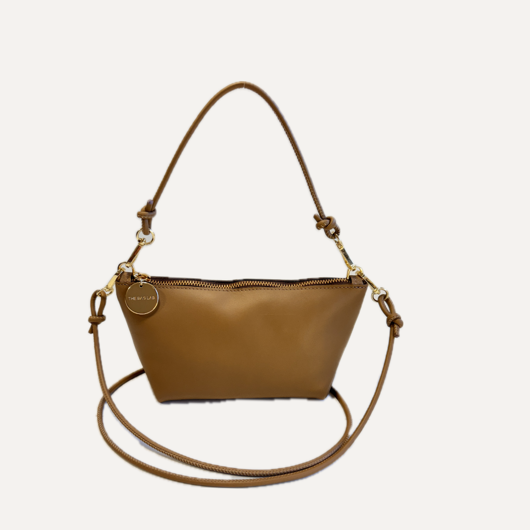 THE MINI MARINA BAG PLUS - Bolso en piel vacuno color MOKA con BANDOLERA