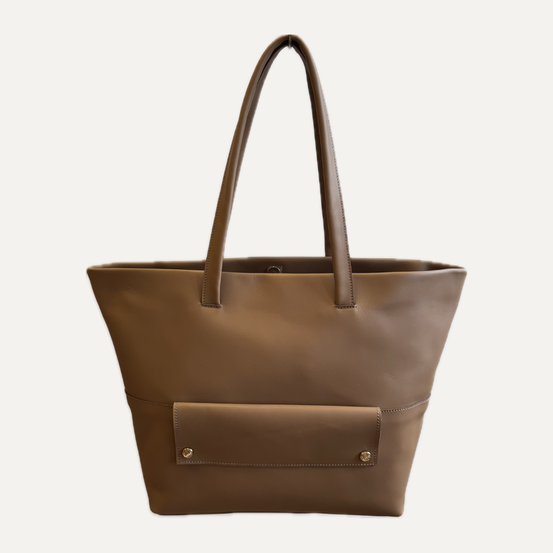 THE SHOPPING BAG - Bolso en piel vacuno color MOKA