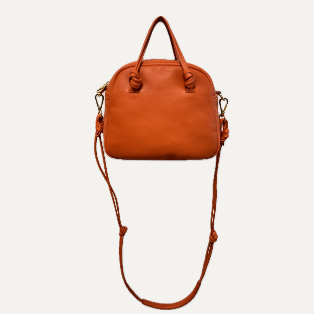 THE MINI BOWLING BAG - Bolso en piel vacuno color NARANJA con bandolera
