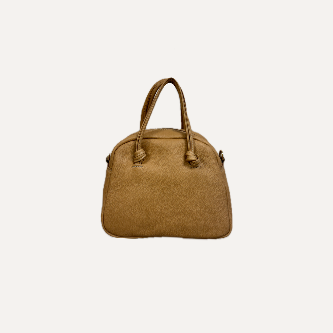 THE MINI BOWLING BAG - Bolso en piel vacuno color CARAMELO