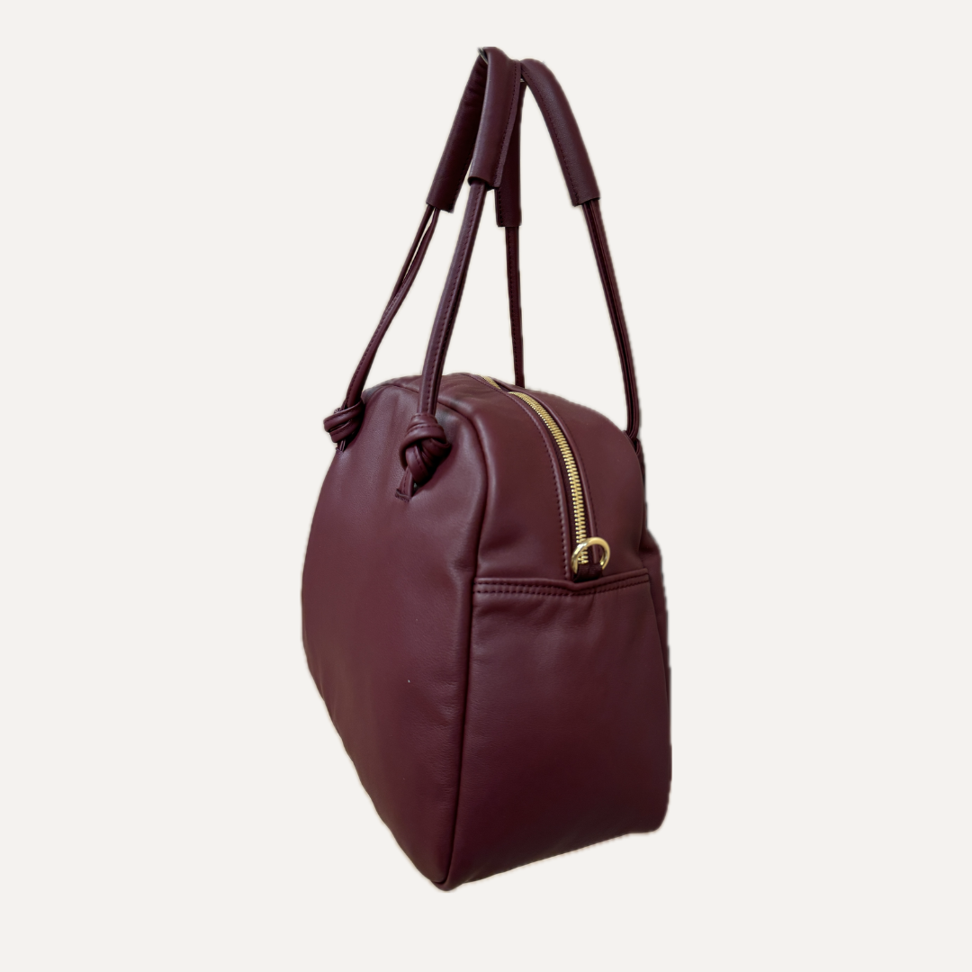 THE BOWLING BAG - Bolso en piel vacuno color BURDEOS