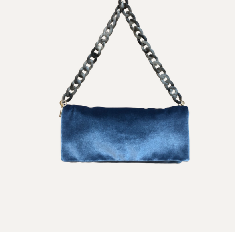THE SARA BAG NEW VELVET - Bolso en terciopelo color CELESTE