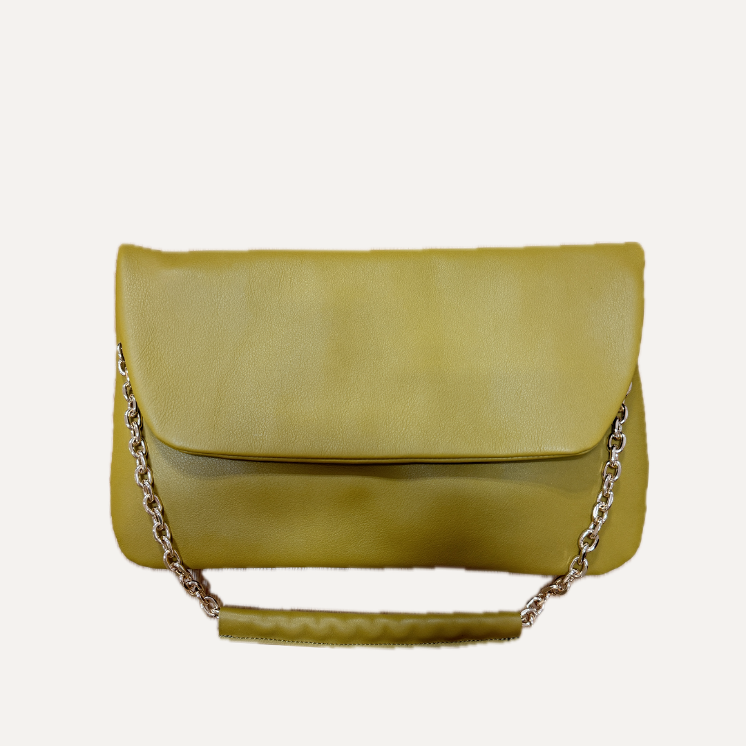 THE BIG CLUTCH PLUS - Bolso en piel vacuno color OLIVA
