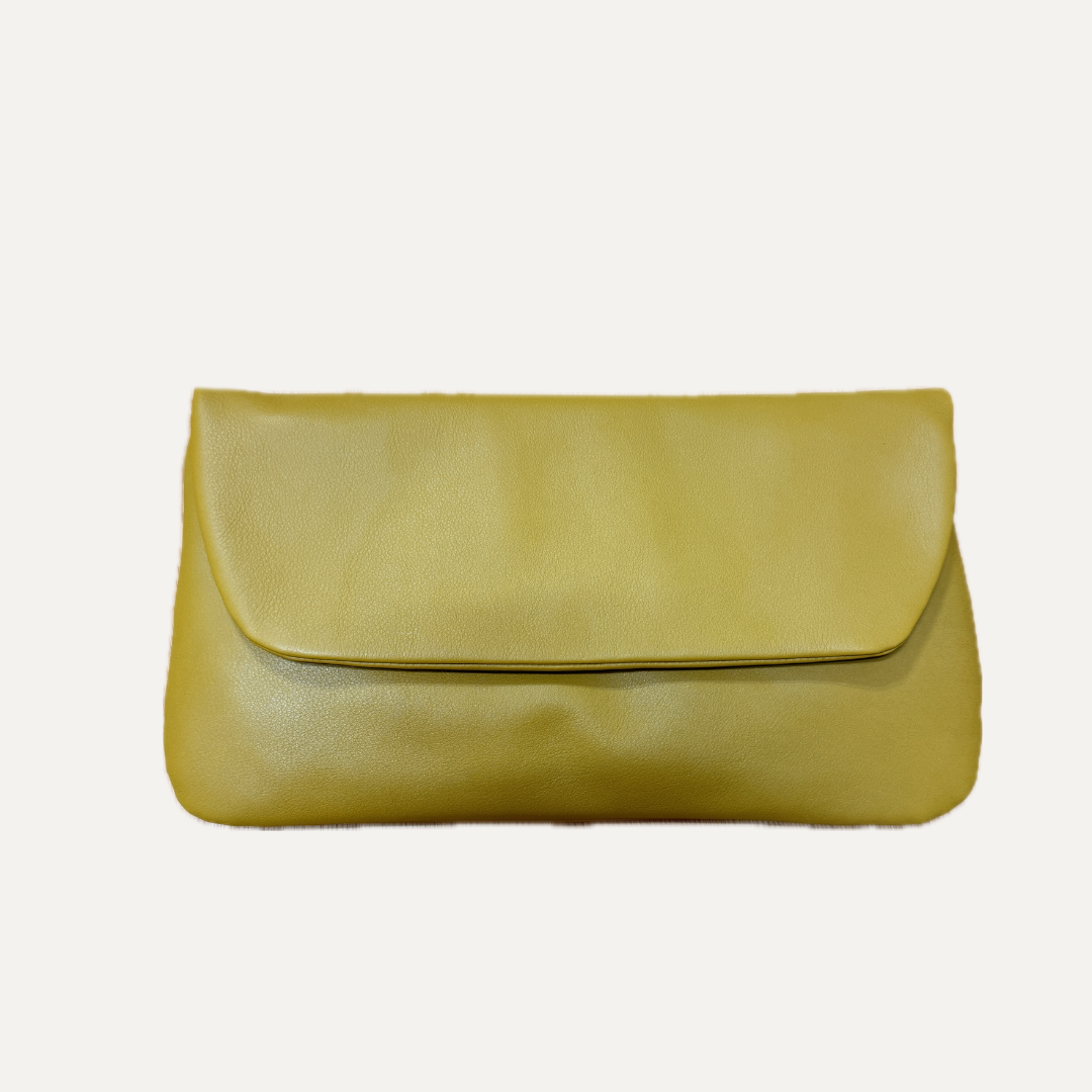 THE BIG CLUTCH - Bolso en piel vacuno color OLIVA
