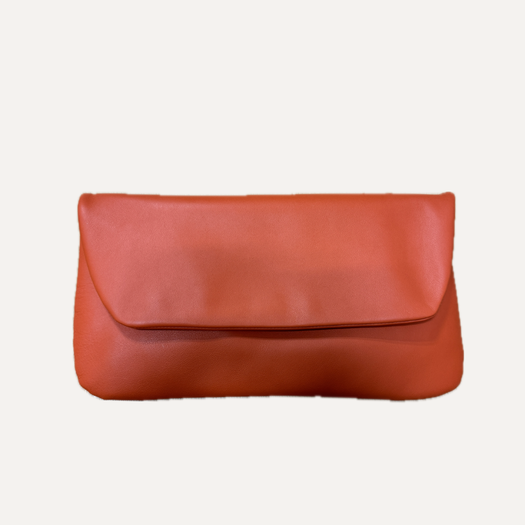 THE BIG CLUTCH - Bolso en piel vacuno color NARANJA