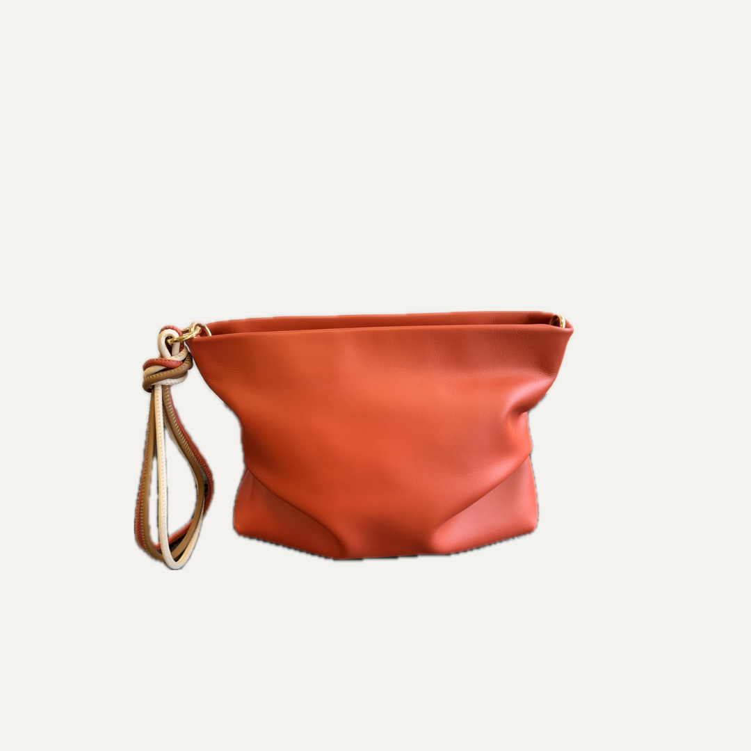 THE PAULA CLUTCH - Bolso de mano en piel vacuno color CORAL