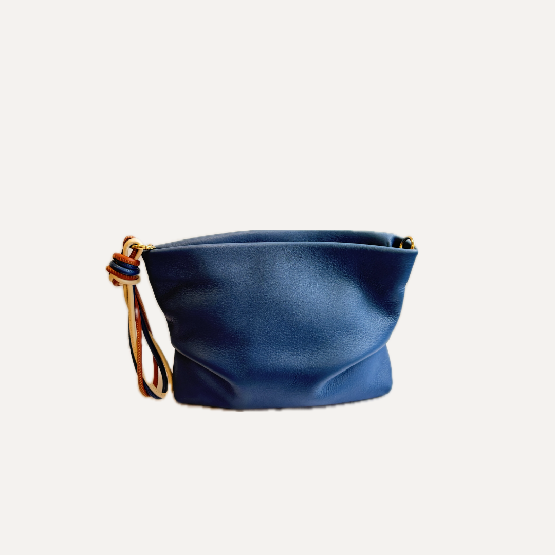 THE PAULA CLUTCH - Bolso de mano en piel vacuno color AZUL
