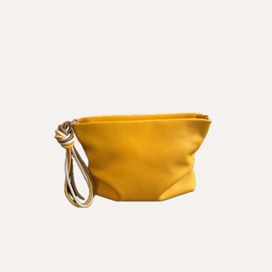 THE PAULA CLUTCH - Bolso de mano en piel vacuno color AMARILLO