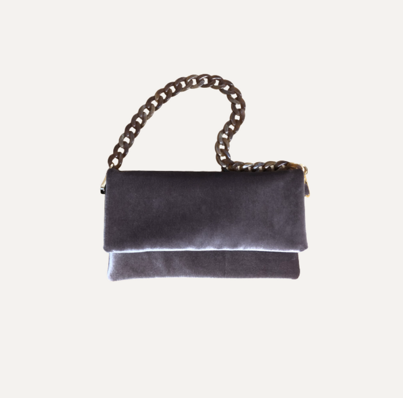 THE SARA BAG NEW VELVET - Bolso en terciopelo color TAUPE