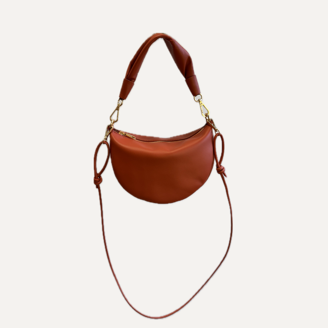 THE BABY GONDOLA BAG - Bolso en piel vacuno color CORAL con BANDOLERA