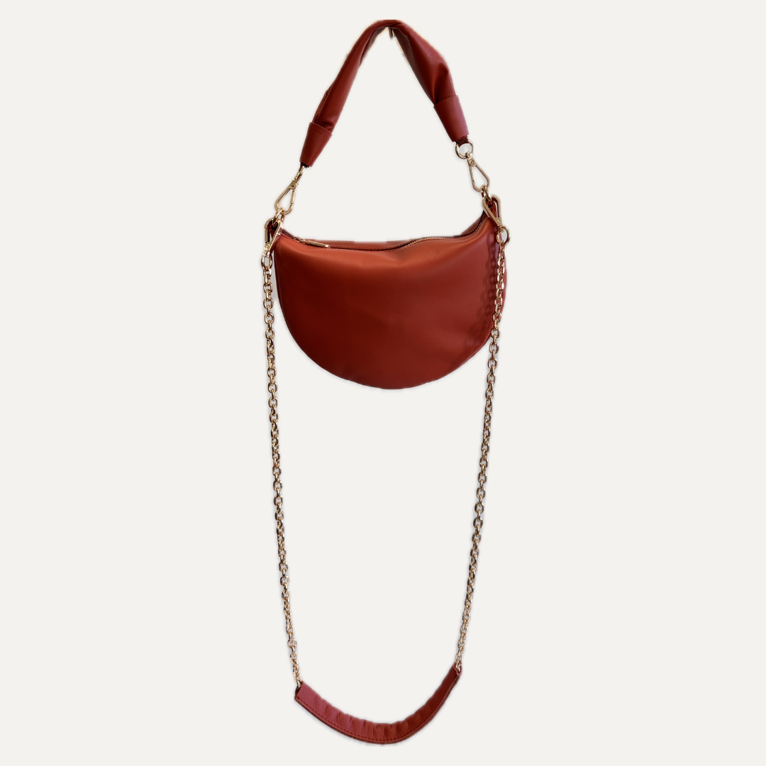 THE BABY GONDOLA BAG - Bolso en piel vacuno color CORAL con CADENA