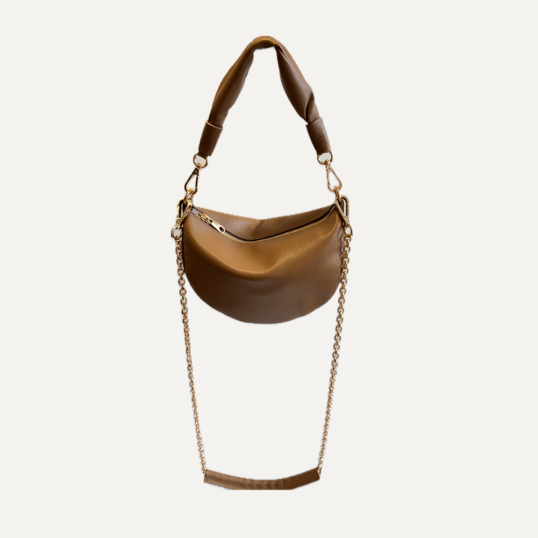 THE BABY GONDOLA BAG - Bolso en piel vacuno color MOKA con CADENA