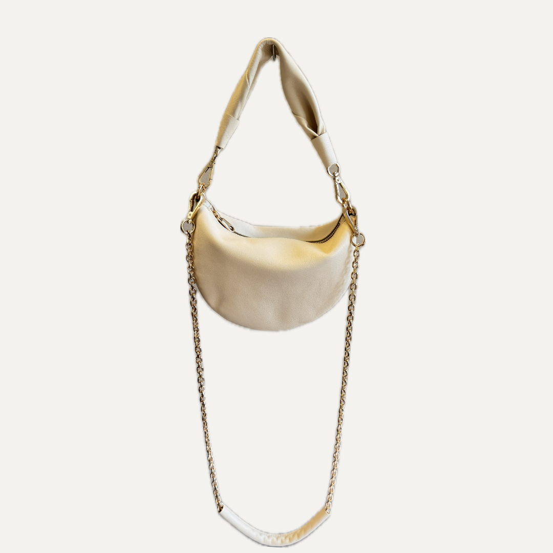 THE BABY GONDOLA BAG - Bolso en piel vacuno color NATA con CADENA