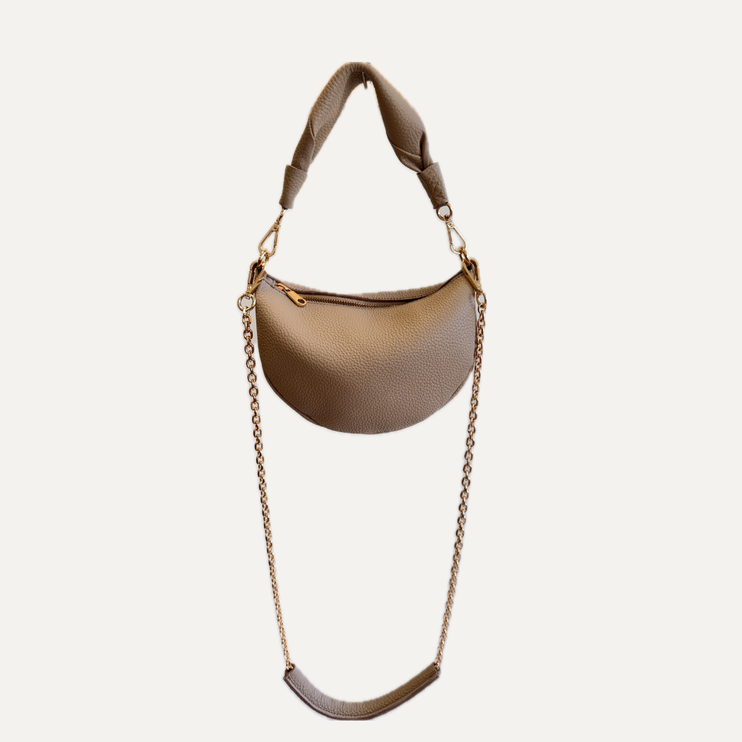 THE BABY GONDOLA BAG - Bolso en piel vacuno color TAUPE con CADENA