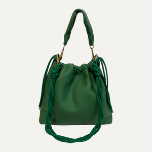 THE CARMEN BAG plus - Bolso en piel vacuno color VERDE con asa de piel extra