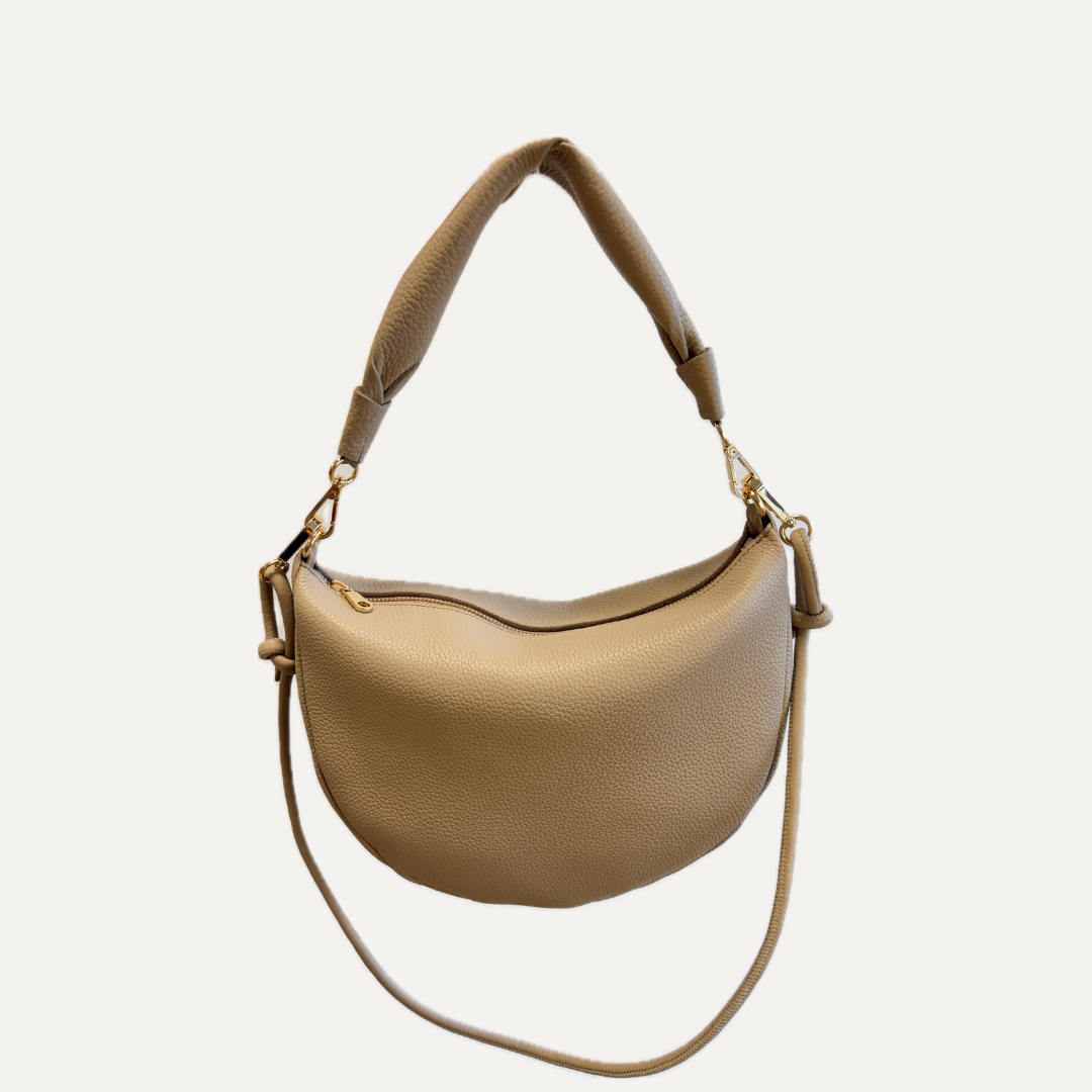 THE MINI GONDOLA BAG - Bolso en piel vacuno color TAUPE con BANDOLERA