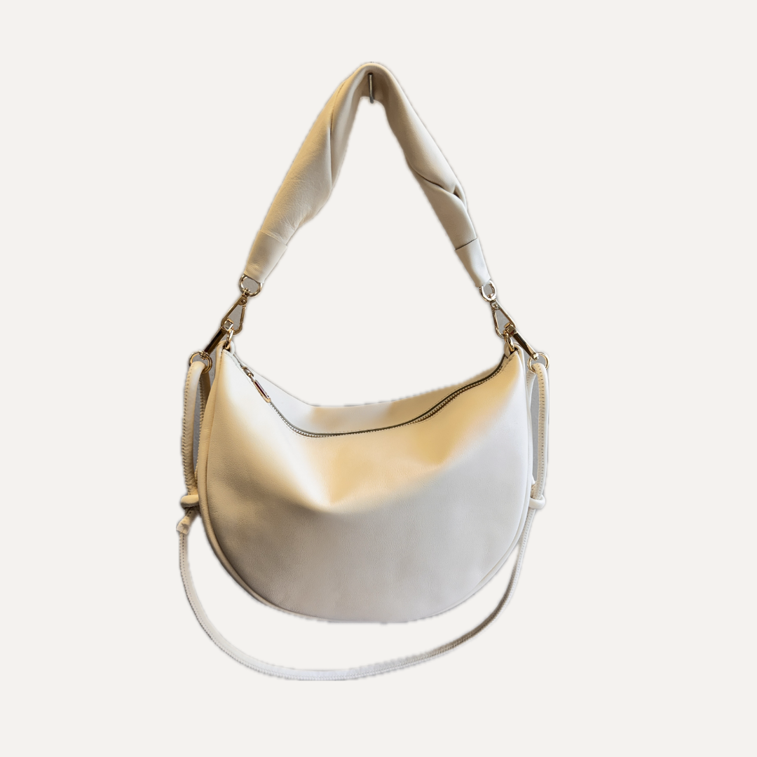 THE MINI GONDOLA BAG - Bolso en piel vacuno color NATA con BANDOLERA