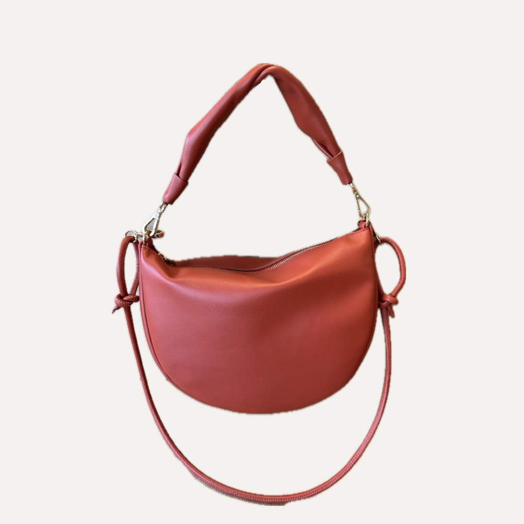 THE MINI GONDOLA BAG - Bolso en piel vacuno color CORAL con BANDOLERA