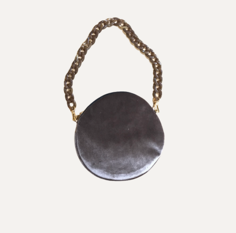THE MINI ROUND BAG VELVET - Bolso en terciopelo color TAUPE