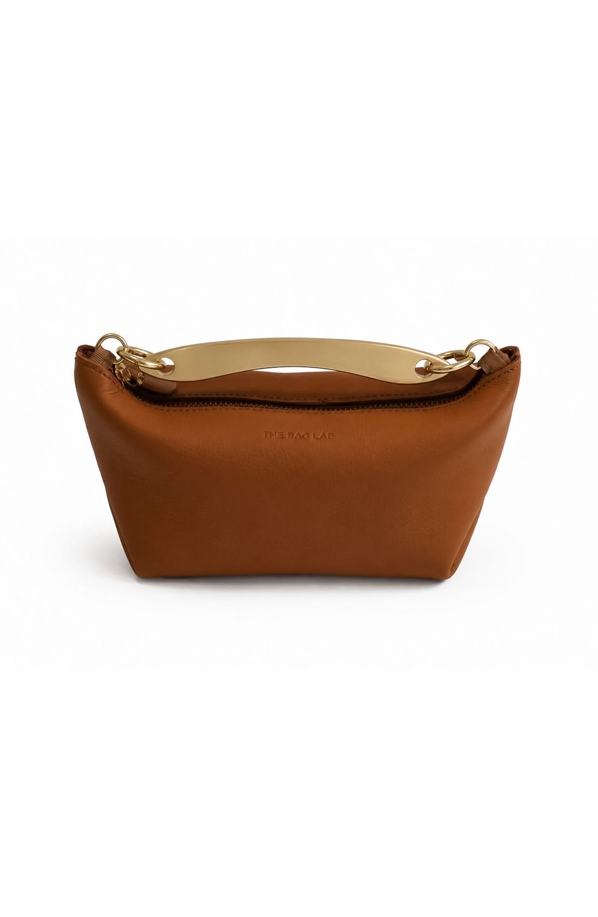 THE MINI MARINA BAG - Bolso en piel vacuno color CARAMELO con asa de METAL