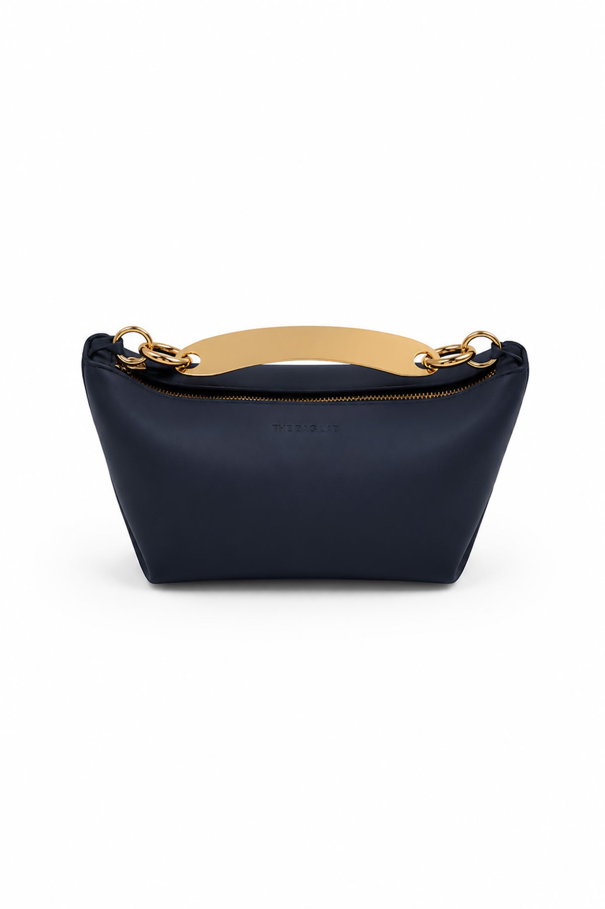 THE MINI MARINA BAG - Bolso en piel vacuno color MARINO con asa de METAL