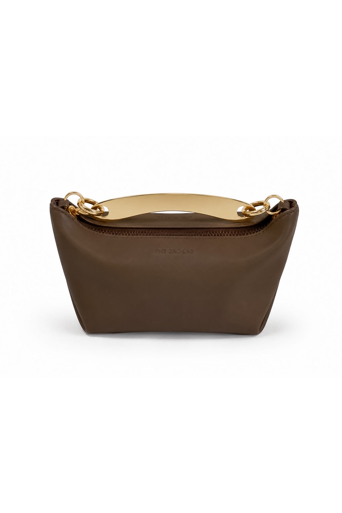 THE MINI MARINA BAG - Bolso en piel vacuno color MOKA con asa de METAL