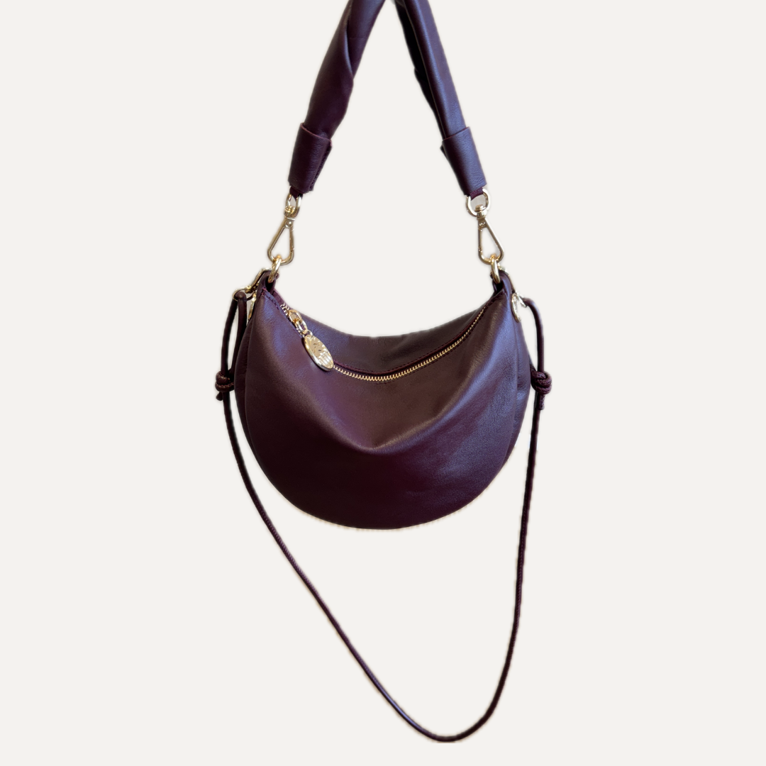 THE MINI GONDOLA BAG - Bolso en piel vacuno color BURDEOS con BANDOLERA