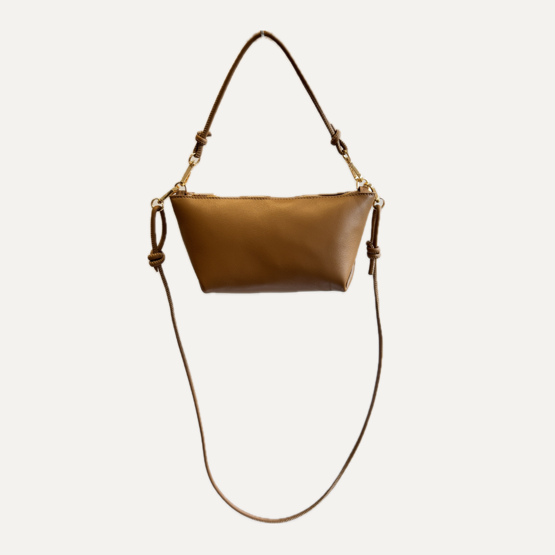 THE MINI MARINA BAG PLUS - Bolso en piel vacuno color MOKA con BANDOLERA