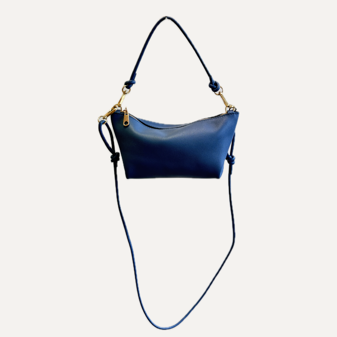 THE MINI MARINA BAG PLUS - Bolso en piel vacuno color AZUL con BANDOLERA