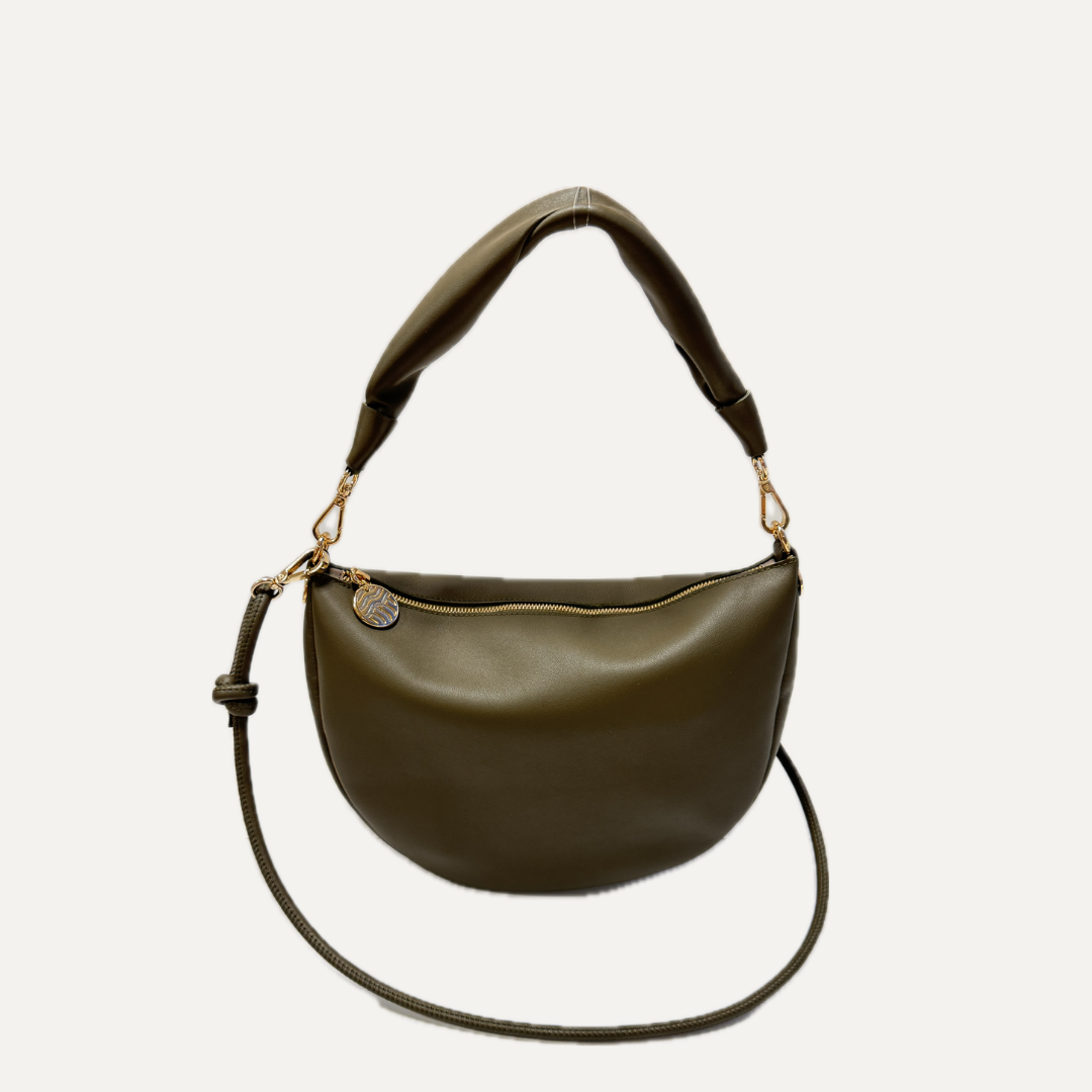 THE MINI GONDOLA BAG - Bolso en piel vacuno color MUSGO con BANDOLERA