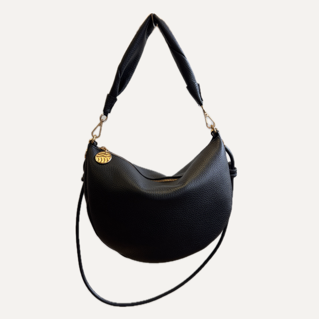 THE MINI GONDOLA BAG - Bolso en piel vacuno color NEGRO con BANDOLERA