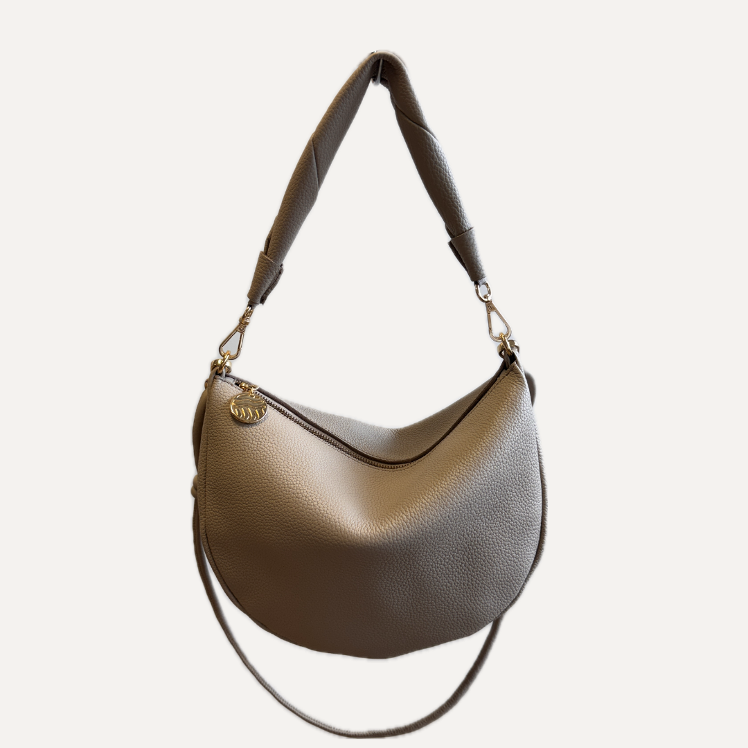 THE MINI GONDOLA BAG - Bolso en piel vacuno color TAUPE con BANDOLERA