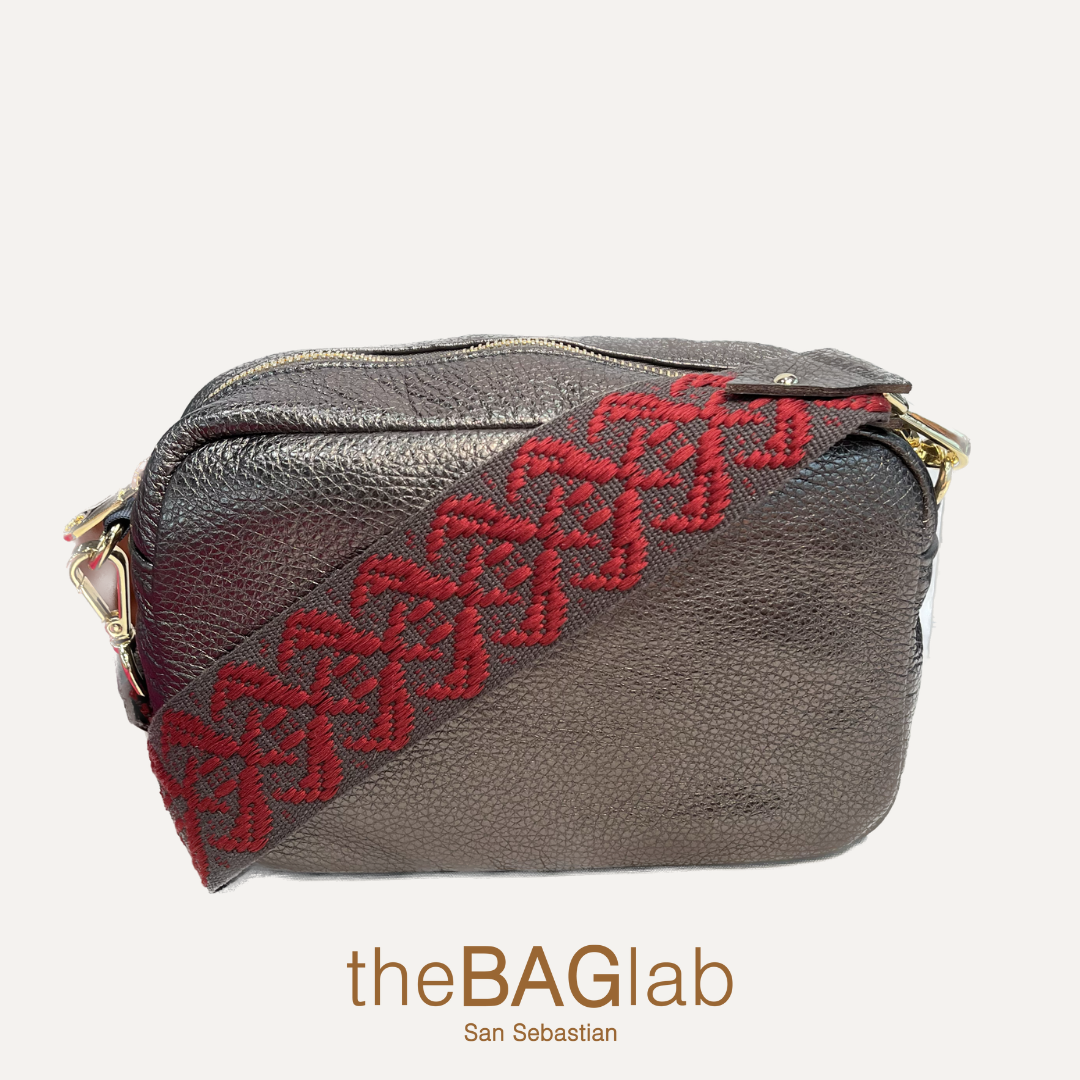 THE MINI SABELA BAG - Bolso en piel vacuno METALIZADA color GRAFITO