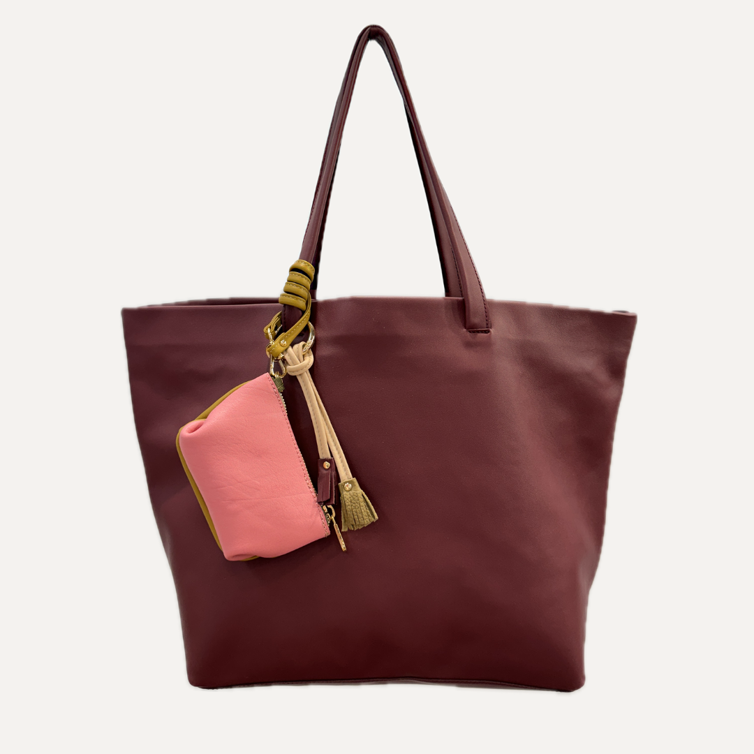 THE TOTE BAG PLUS - Bolso en piel vacuno color BURDEOS