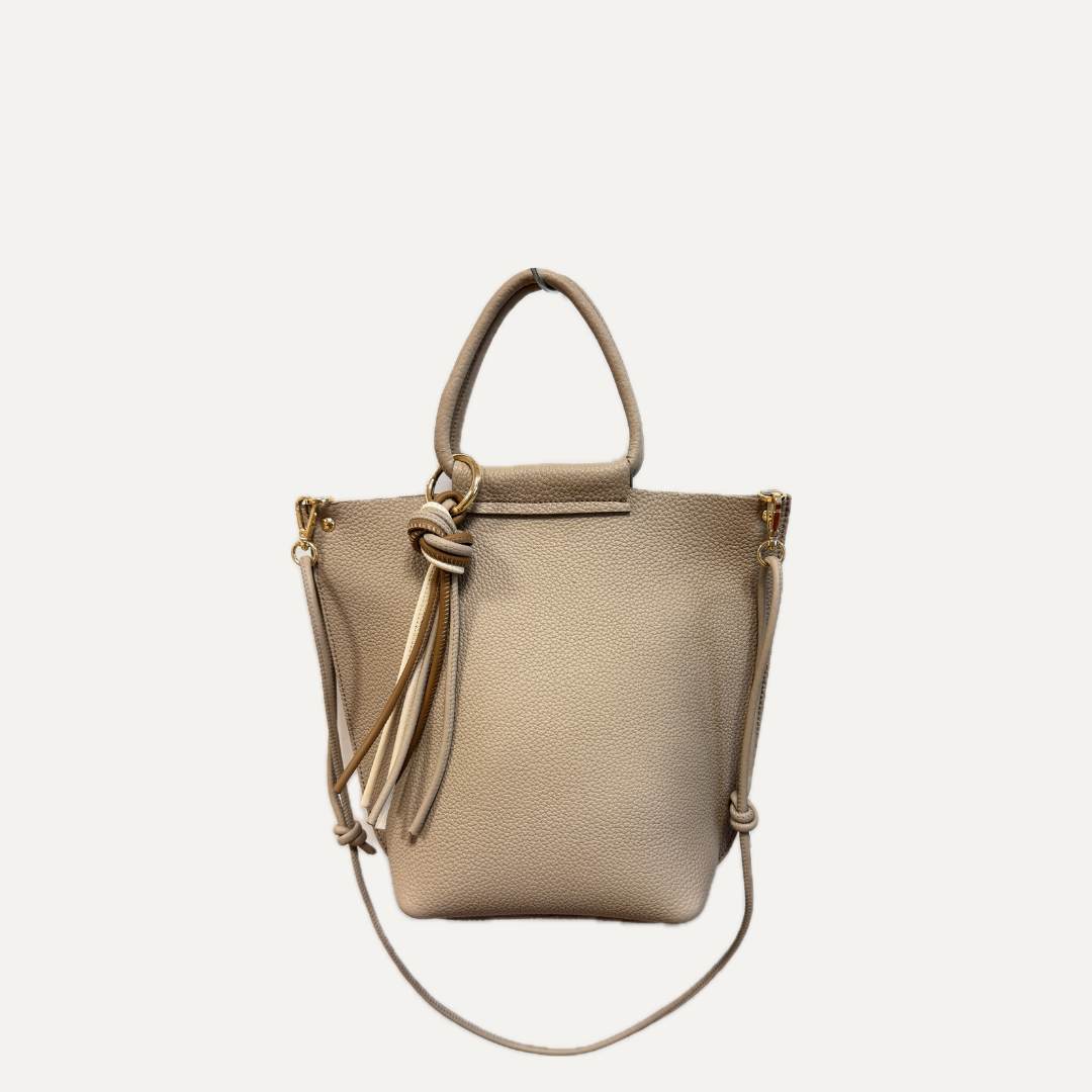 THE MINI NEREA BAG - Bolso en piel vacuno color TAUPE con BANDOLERA