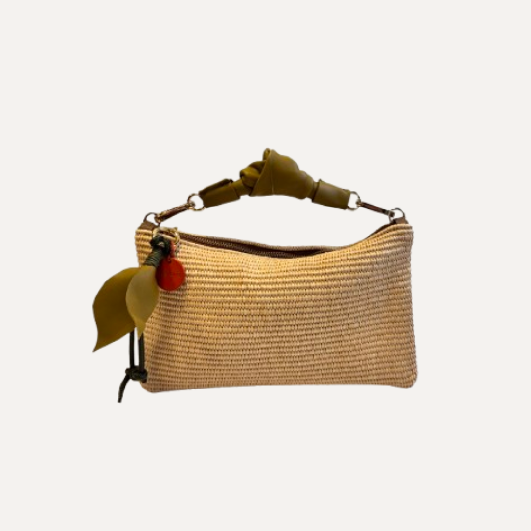 THE CLUTCH - Bolso en RAFIA color OLIVA