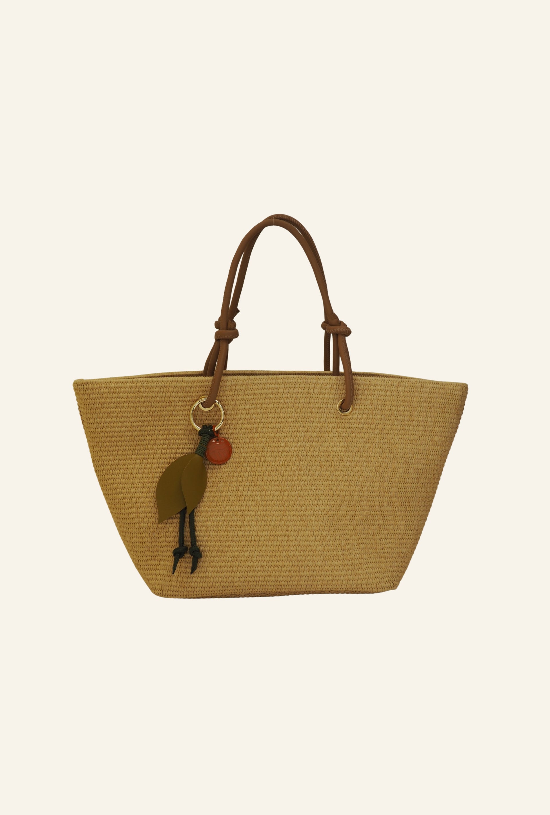 THE MEDIUM SHOPPING BAG - Bolsa en RAFIA color NATURAL + piel CAMEL