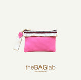 THE MINI GALA CLUTCH ZARAUZ - Cartera de mano en PIEL con fleco de rafia color ROSA
