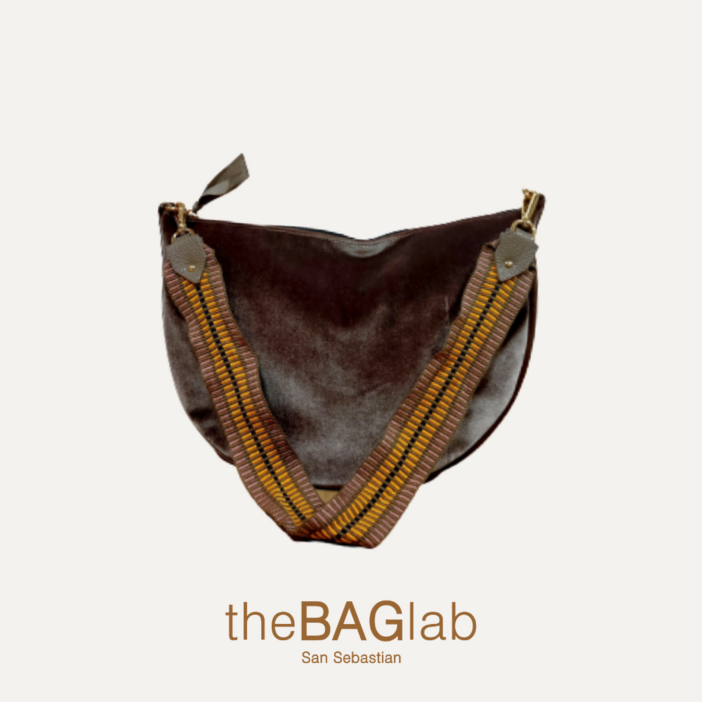 THE GONDOLA BAG NEW VELVET - Bolso con cremallera en terciopelo color TAUPE