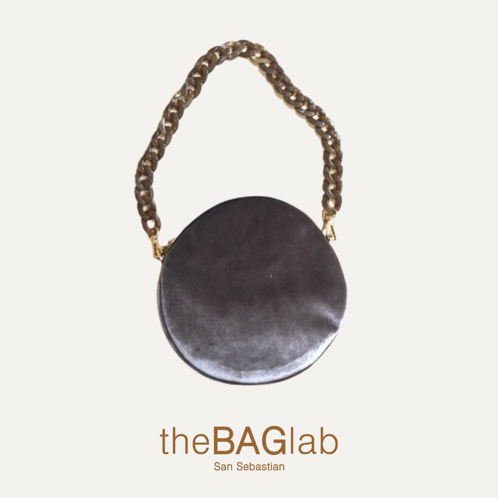 THE MINI ROUND BAG VELVET - Bolso en terciopelo color TAUPE